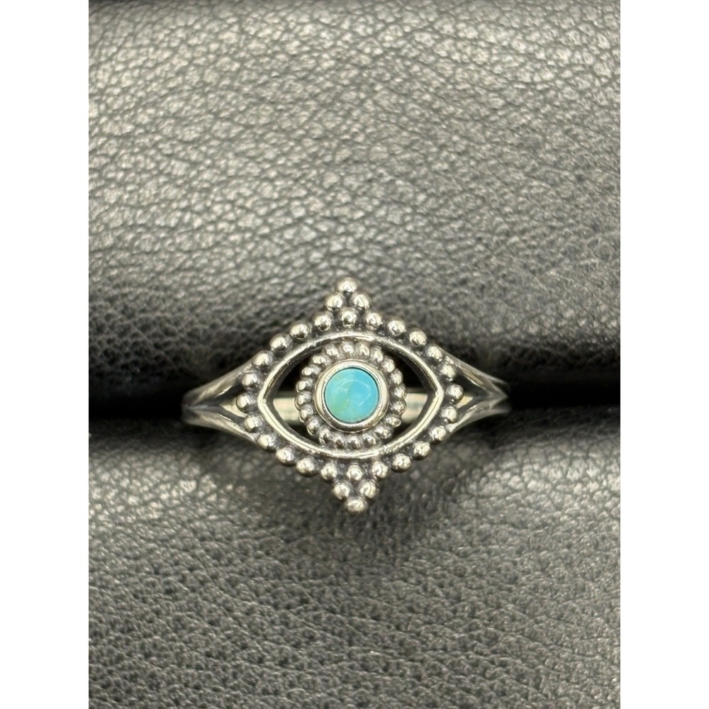 New Condition Sterling Silver Evil Eye Turquoise Ring Size 7 G27